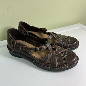 Clark’s Bendables Shoes Womens 6.5 Brown Mary Jane Buckle Comfort Woven 60357